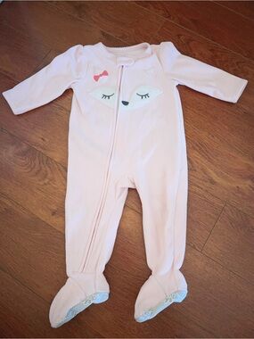 Carter’s Simple Joys 12M Pink Fox Fleece Footie Pajamas